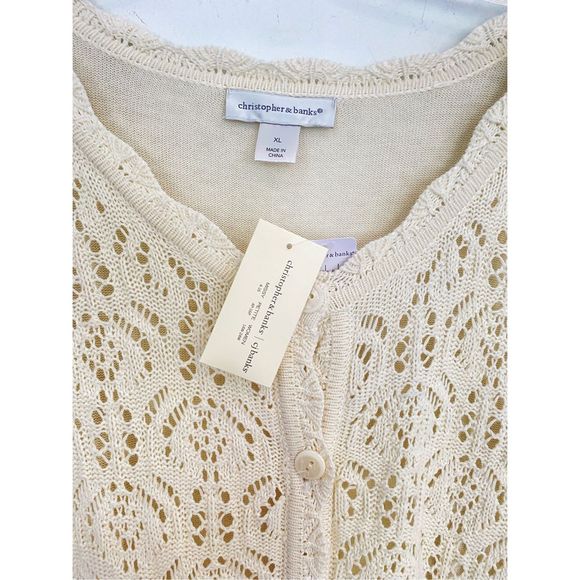 Christopher & Banks 100% Cotton Knit 3/4 Sleeves Cardigan Size XL - Picture 12 of 12